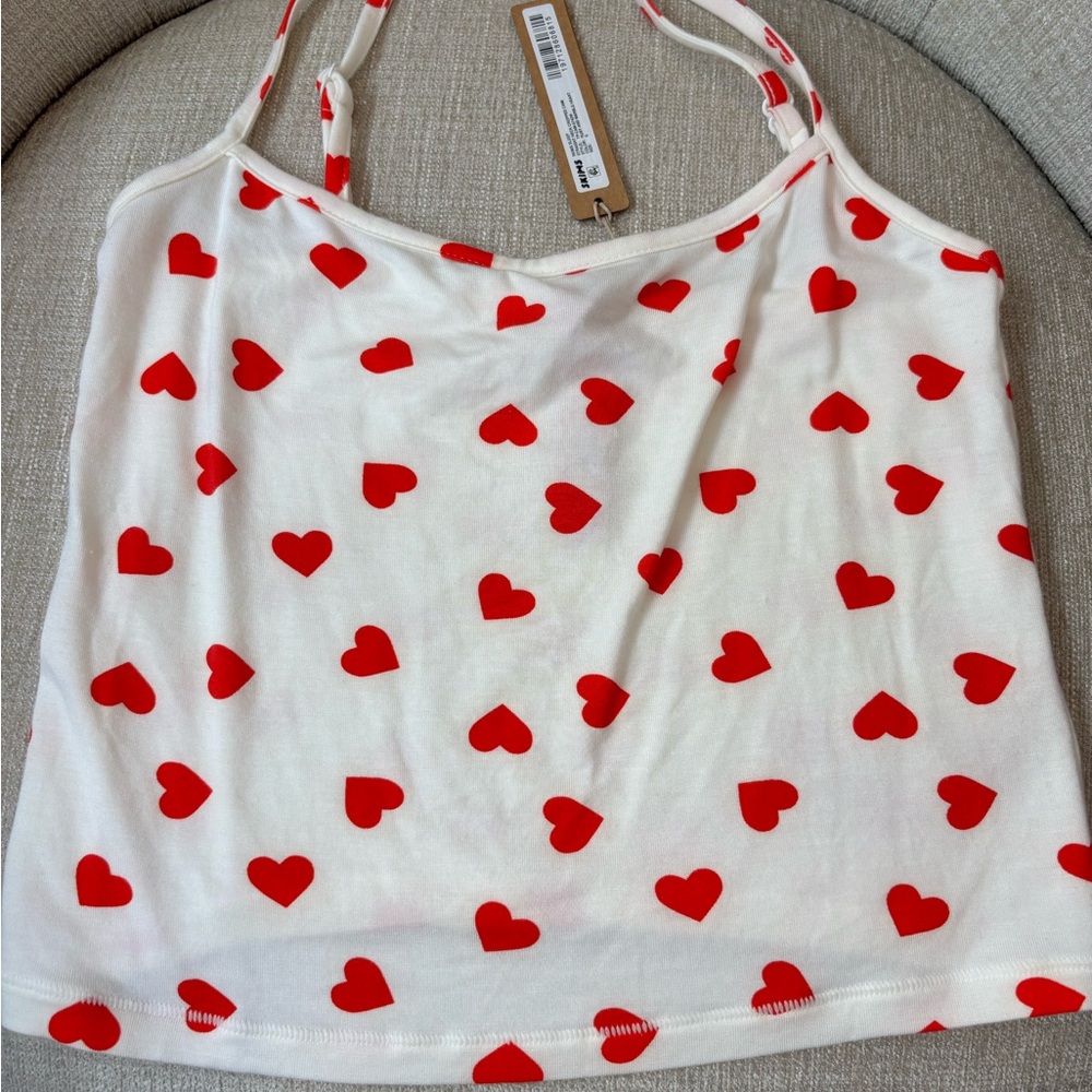 SKIMS White and Red Heart Tank Top